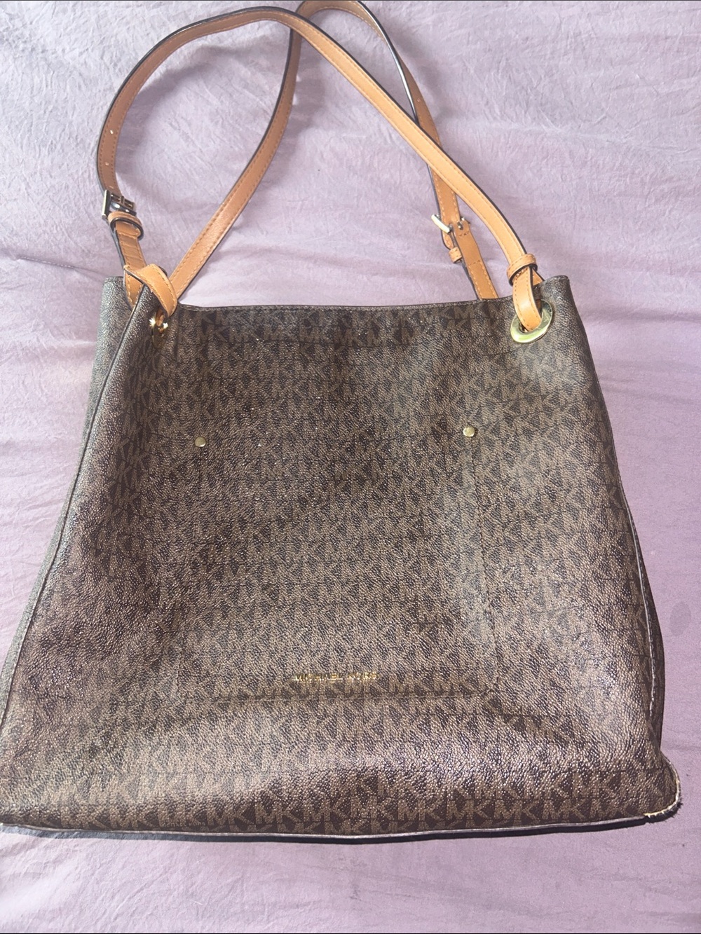 Michael Kors Brown MK Logo Shoulder Bag with Tan Straps